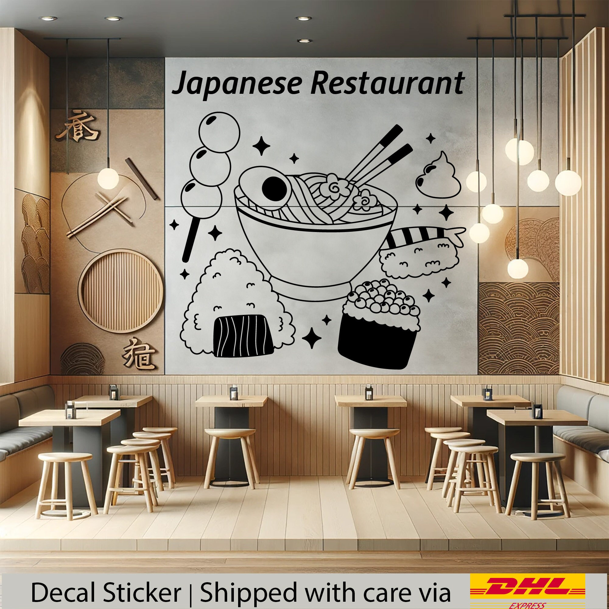 Restaurant Sticker Design Rectangle Japanese Food Sticker Decal Window and Wall Decor for Restaurant and ...