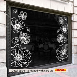 Flower Decals for shop display window, Window Decoration, Outdoor showcase, Front store window sticker, Decal sign