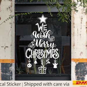 We wish you a Merry Christmas quote house and shop decoration vinyl decals, Winter holiday season window and wall mural, Xmas party decor