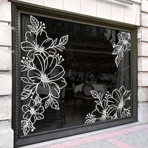 窓や壁用の大きなサイズの牡丹スタイルの花のビニールデカール、店頭、オフィス、スパ、または家の装飾用のエレガントなラインアートの野生の花のステッカー