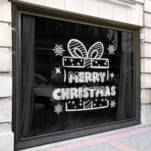 Christmas present gift box window decoration sticker, Merry Christmas window and wall backdrop display,  Large Xmas snowflake vinyl decal