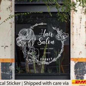 Hair beauty salon business logo decal signage for front store and glass door, Custom lettering text business name for window and wall decor