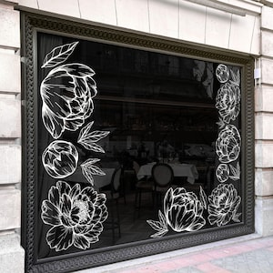 Single Peony Flower Decal for Window & Wall Decoration - Ideal for Restaurants, Cafes, and Home Decor - Elegant Floral Vinyl Sticker