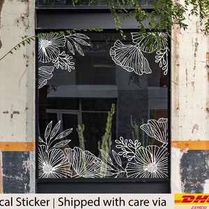 Calcomanías florales románticas para ventanas y paredes: arte de contorno, vinilo decorativo con flores de primavera y verano, decoración floral para escaparates.