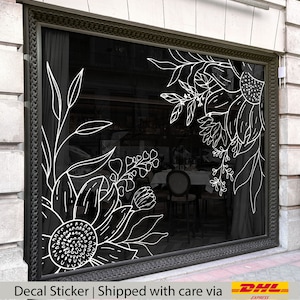 Sunflower decals, flower wreath decal for shop window display, storefront window display decals, shop window decoration