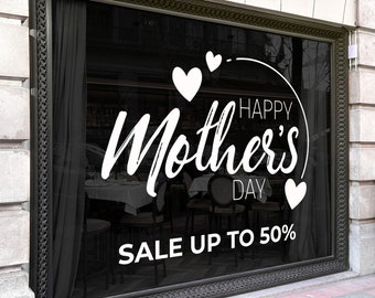 Mother's Day Sale Window Decal – Elegant Storefront Vinyl Sticker, Love Hearts Theme, Personalised Text Business Promotion Sign Advertising