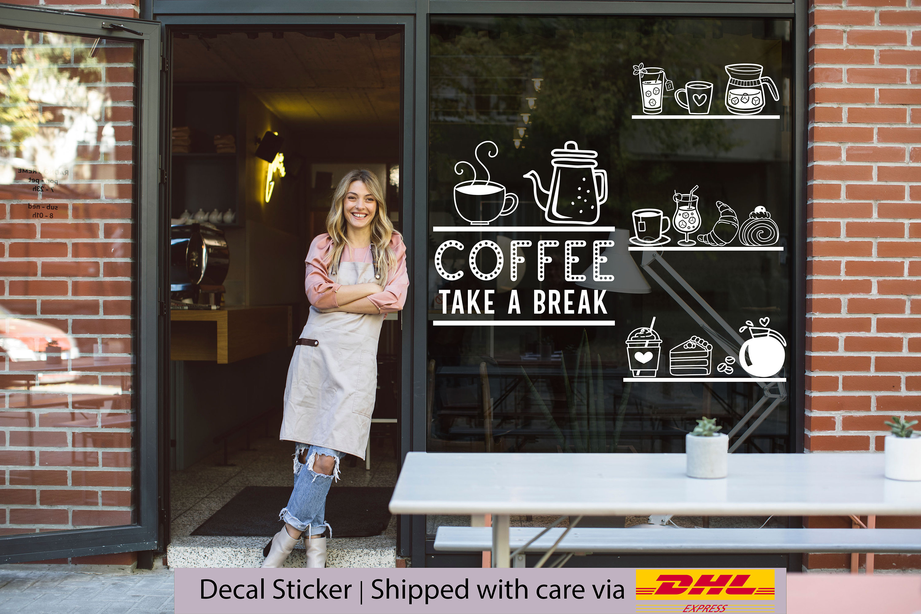 Coffee-themed Vinyl Window Art - Quirky Café Icons Sticker Set, Home ...