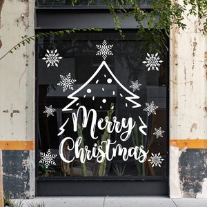 Merry Christmas tress and snowflake window sticker decoration, Xmas tress wall sticker decor home and office, Seasonal holiday vinyl decals