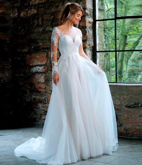 A Line Wedding Dress V Neck Wedding Dress Boho Wedding Dress Butterfly Sleeves Wedding Dress Beach Wedding Dress Etsy