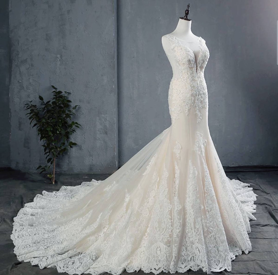 Elegant Sexy Simple Style Boat Neck Mermaid Wedding Dress Bridal Gown