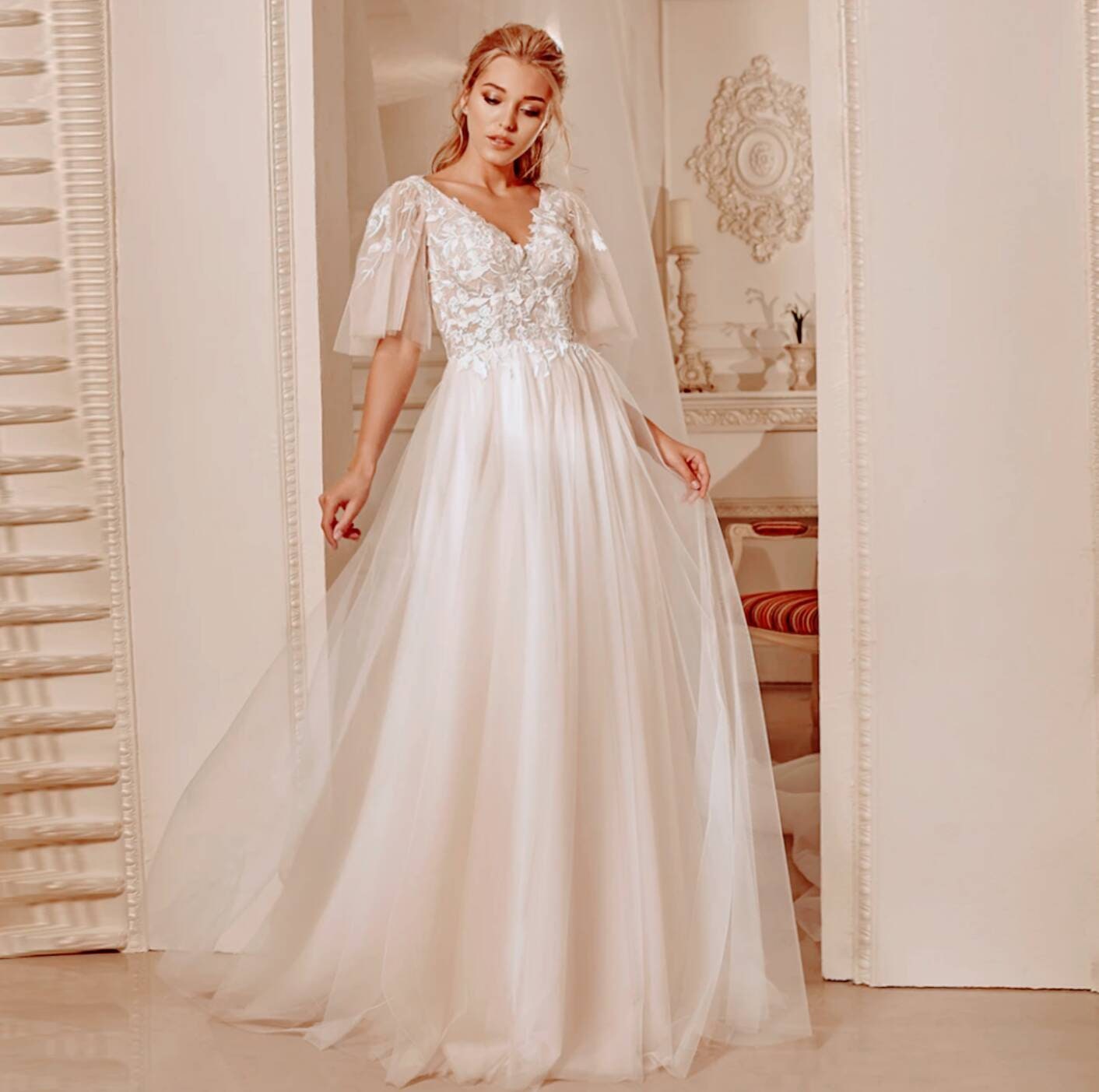 butterfly back wedding dress