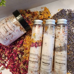 Bath Salts, Relaxation Gifts for Her, Gifts for Her, Spa Gifts, Bath Salt Jars, Floral Bath Salts, Essential Oils, All Natural Dried Flowers