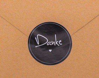 10x Danke Aufkleber – Schwarz weiß – Sticker – Etikett – Handschriftlich mit Herz – Runder Aufkleber – Mengenrabatt