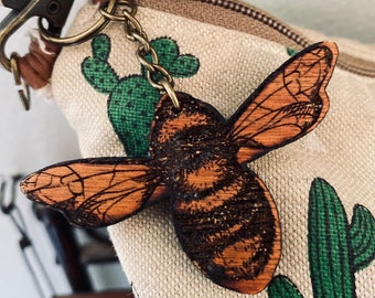 Bee keychain, key charm, bee accessories, cute keychain, wood keychain, bee decor, purse accessories, honey, gift for bee lover, bee