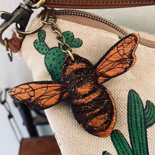 Bee keychain, key charm, bee accessories, cute keychain, wood keychain, bee decor, purse accessories, honey, gift for bee lover, bee