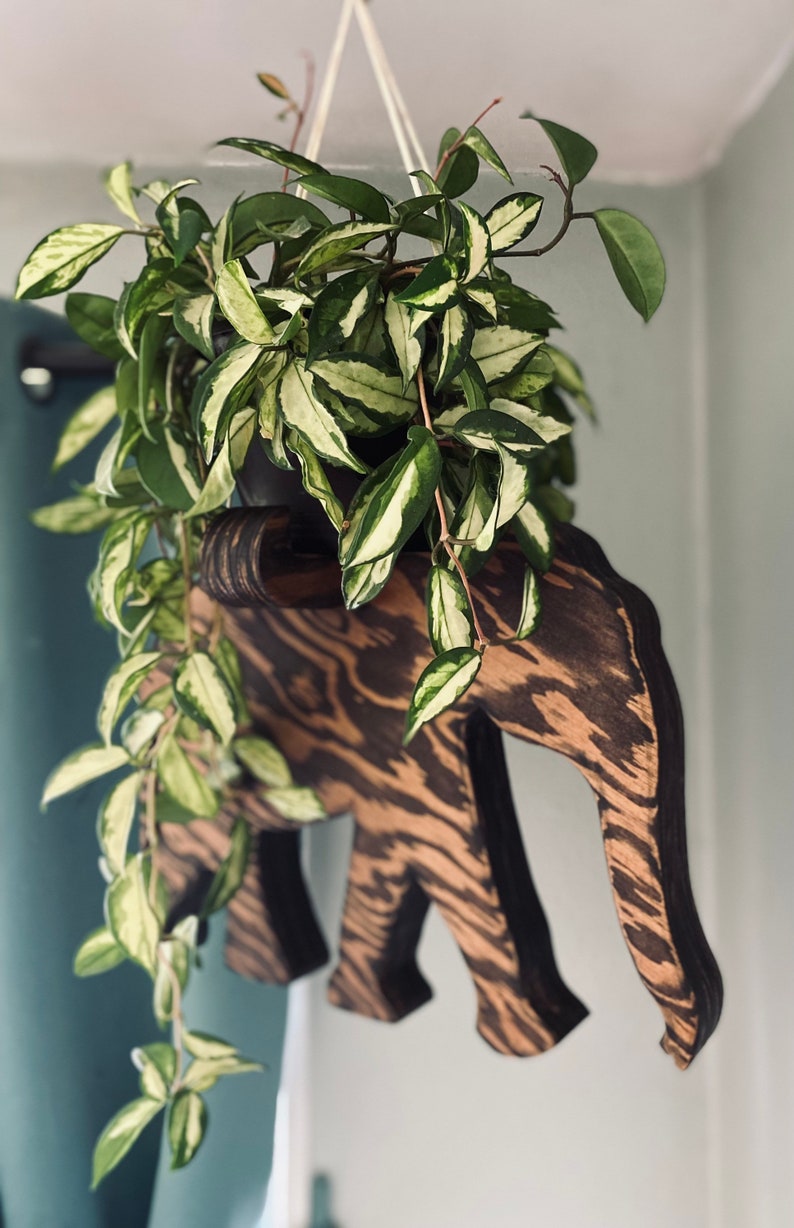 Elephant plant hanger, wood planter, indoor plant hanger, plant shelf, elephant decor, plant accessories, gift for plant lover, plant stand image 3