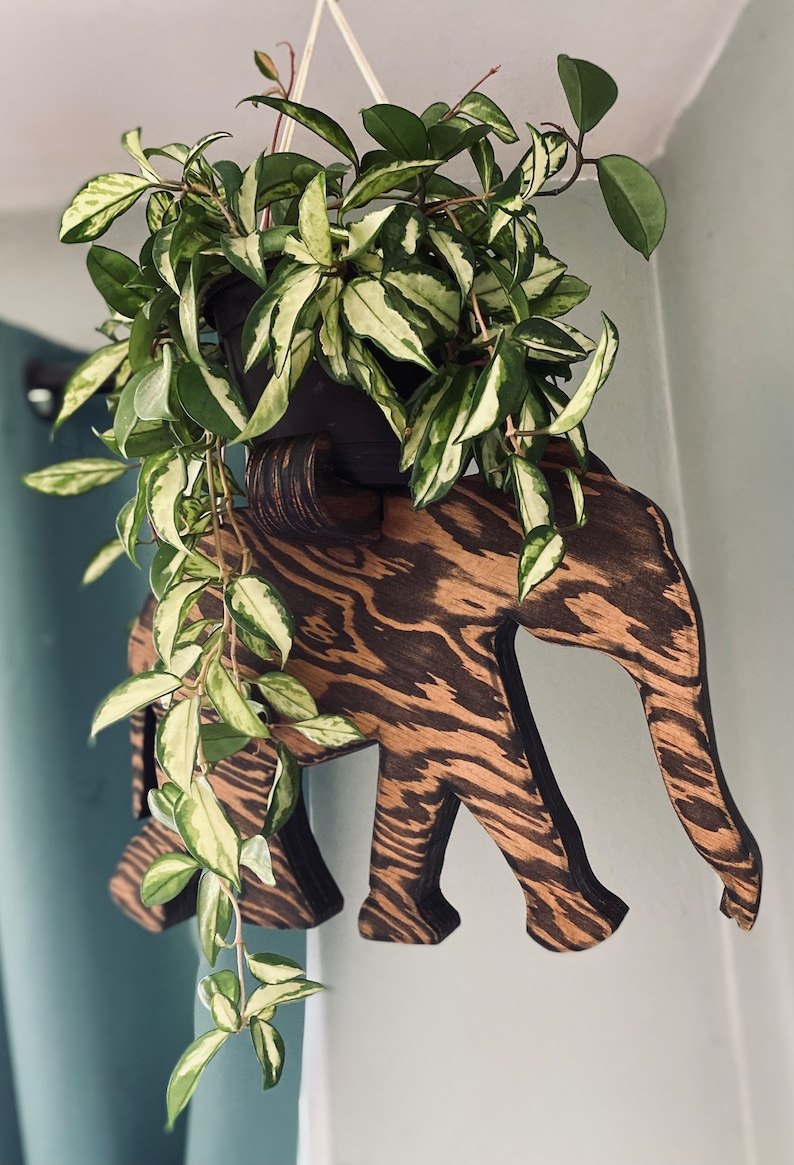 Elephant plant hanger, wood planter, indoor plant hanger, plant shelf, elephant decor, plant accessories, gift for plant lover, plant stand image 2