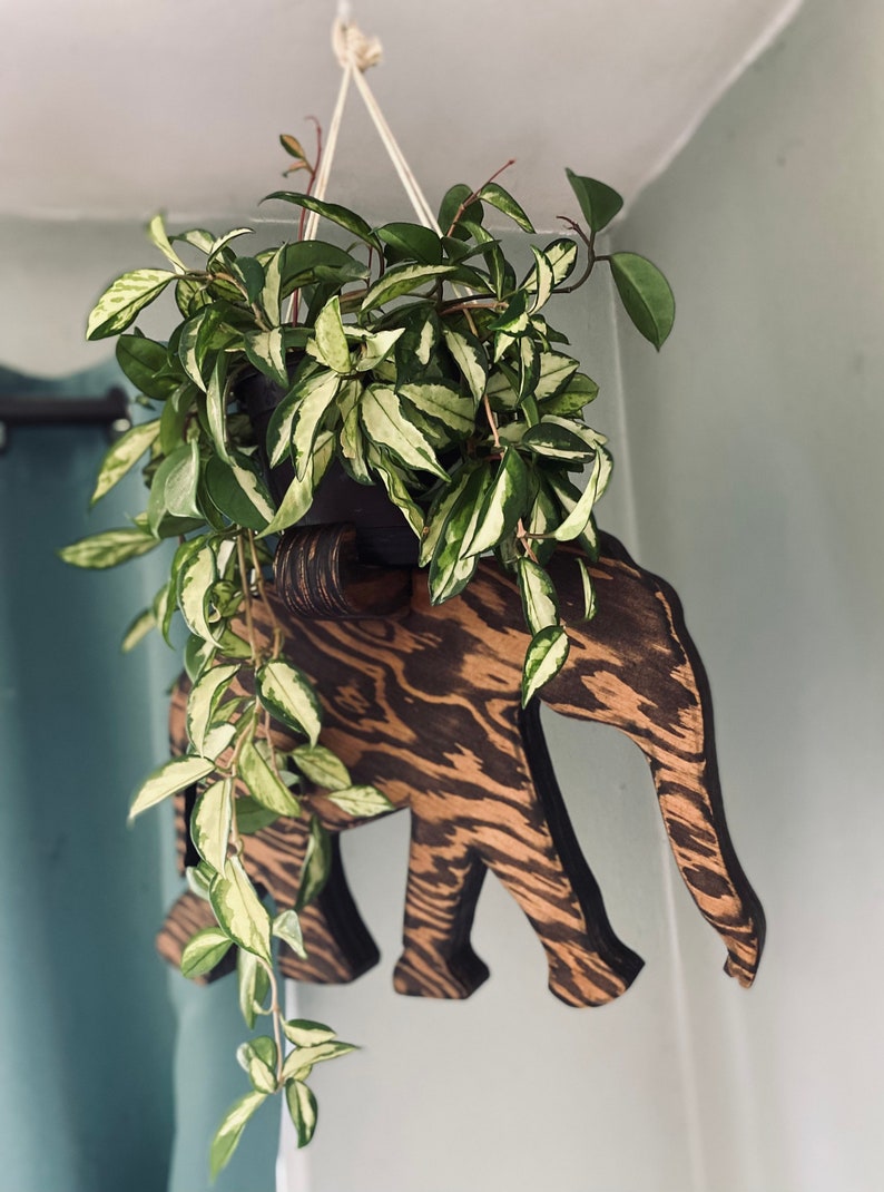Elephant plant hanger, wood planter, indoor plant hanger, plant shelf, elephant decor, plant accessories, gift for plant lover, plant stand image 1