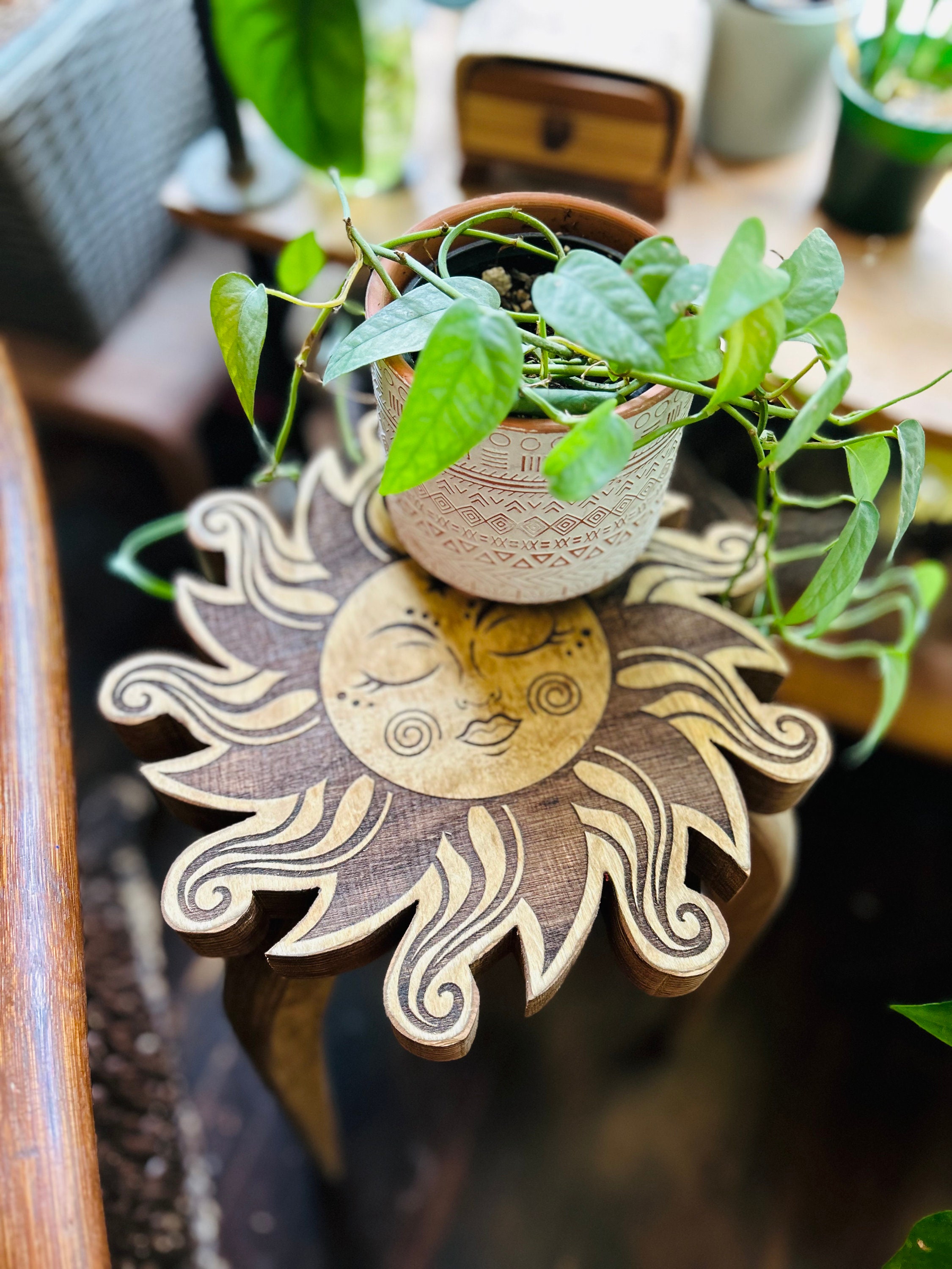 Support Solaire, Support Pour Plante, Jardinière D'intérieur, Plante En Bois, Décoration De Jardin, Cadeau Amateur Plantes, Soleil Mystique, Table