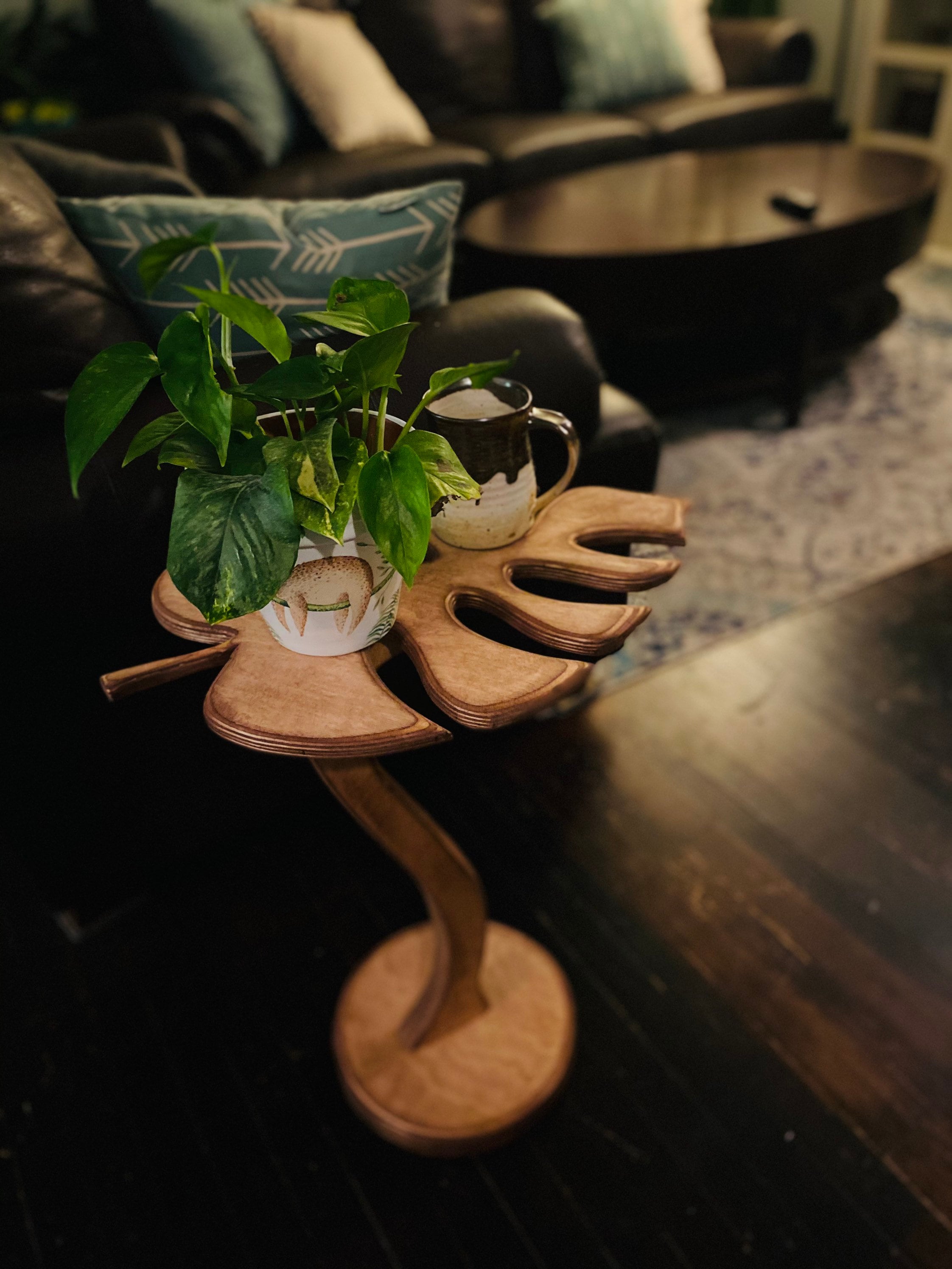 Monstera Table Plant Stand Side Table Monstera Plant Stand Etsy