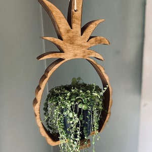 Pineapple, plant hanger, wood planter, planter, indoor plant hanger, plant decor, gift for plant lover, pineapple decor, fun decor, stocking