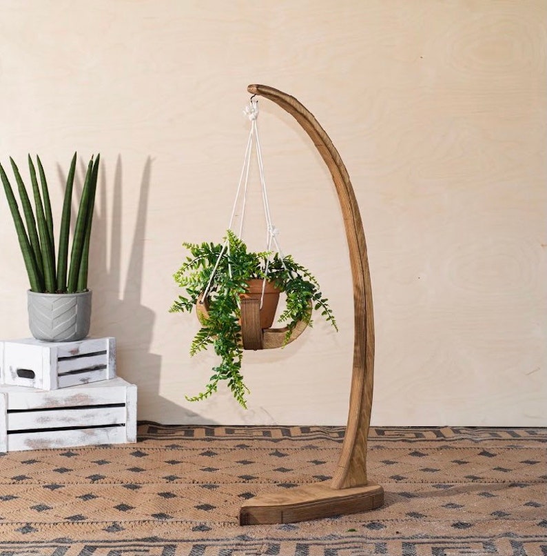 Hanging plant stand, plant stand, plant basket, wood plant stand, woodandsoil, indoor planter, plant stool, Christmas gift for wife, plants image 2