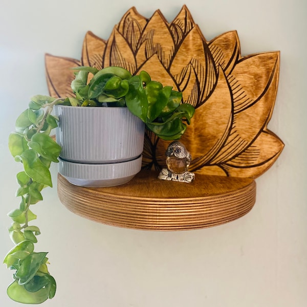 Lotus flower, wall mount, wall shelf, wall hanger, small shelf, plant shelf, home decor, gift for mom, plant stand, housewarming gift, wood