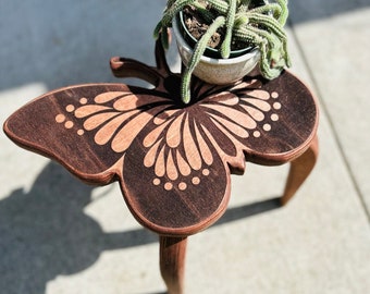 Butterfly, plant stand, plant stool, side table, boho decor, garden decor, gift for plant lover, birthday gift for mom, anniversary gift