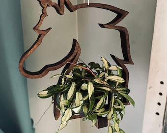 Unicorn, plant hanger, indoor planter, plant stand, wood plant hanger, unicorn decor, Girls room decor, plants, macrame hanger, plant basket