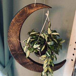 Moon, plant hanger, plant stand, indoor planter, wood plant hanger, birthday gift for wife, plant lover gift, witchy gift, planter image 1