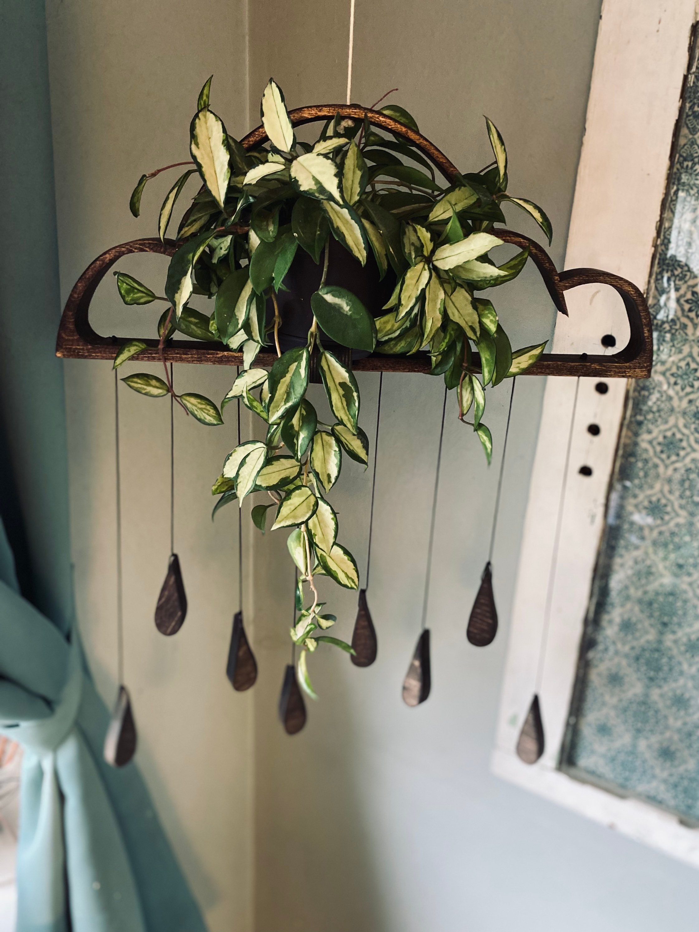 Rain cloud, plant hanger, indoor planter, wood hanger, plant shelf, gift for plant lover, nursery room decor, plant accessories, plant stand