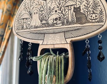mushroom plant hanger, spooky, fairy, hanging planter, indoor plant hanger, decor, plant stand, Home decor, plant hanger, plants, bats