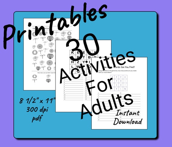 printables, activities for adults, brain games for seniors, fun games, word  search, 30 pages, letter size, digital download, sheets , pages