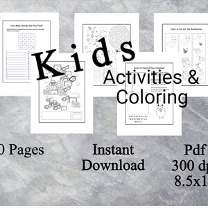 Kids Activity and Coloring Sheets, Kids Brain Games , Instant Download ...
