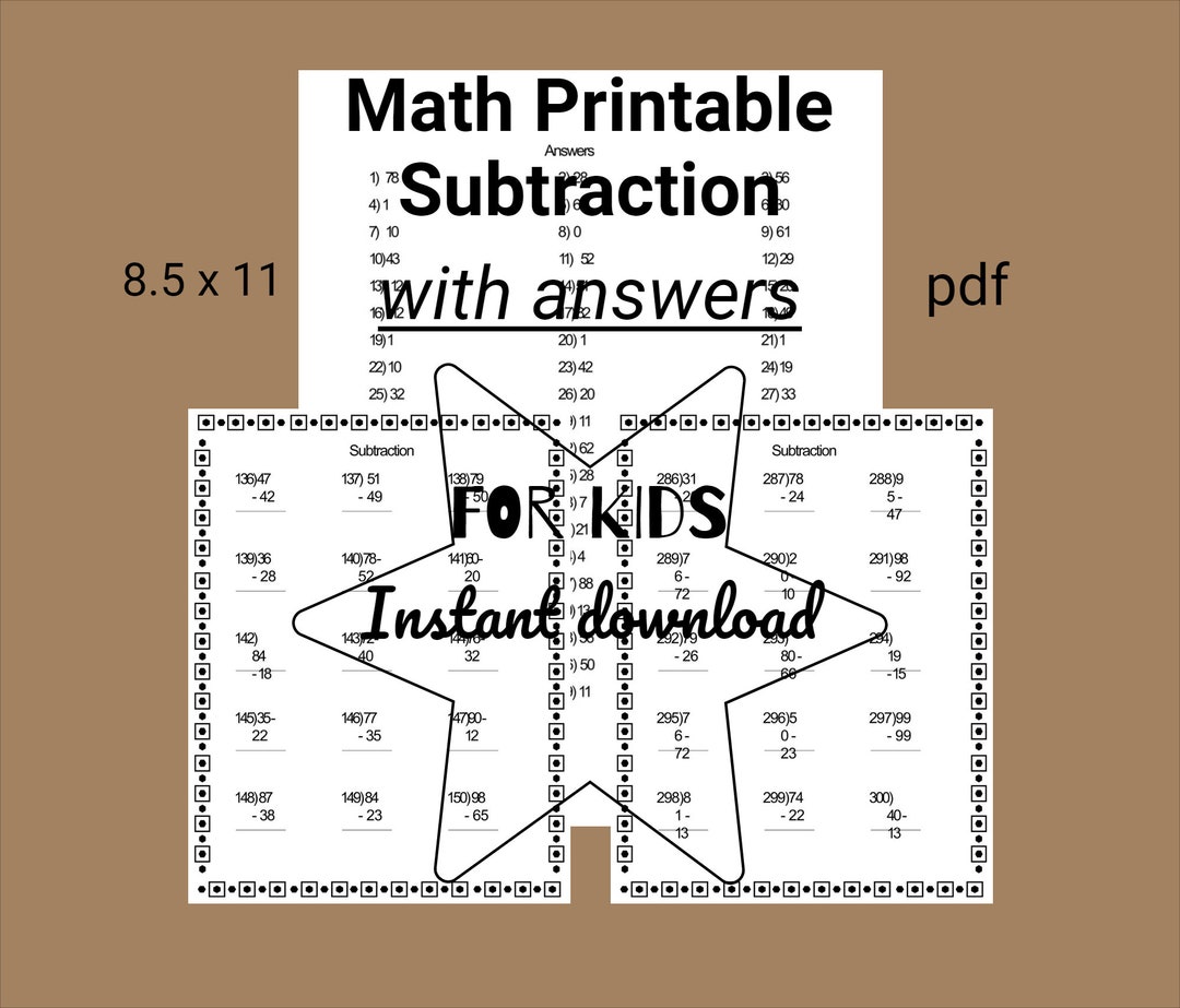 Kids Math Subtraction Printables, Easy Math Activity Sheets, Instant ...