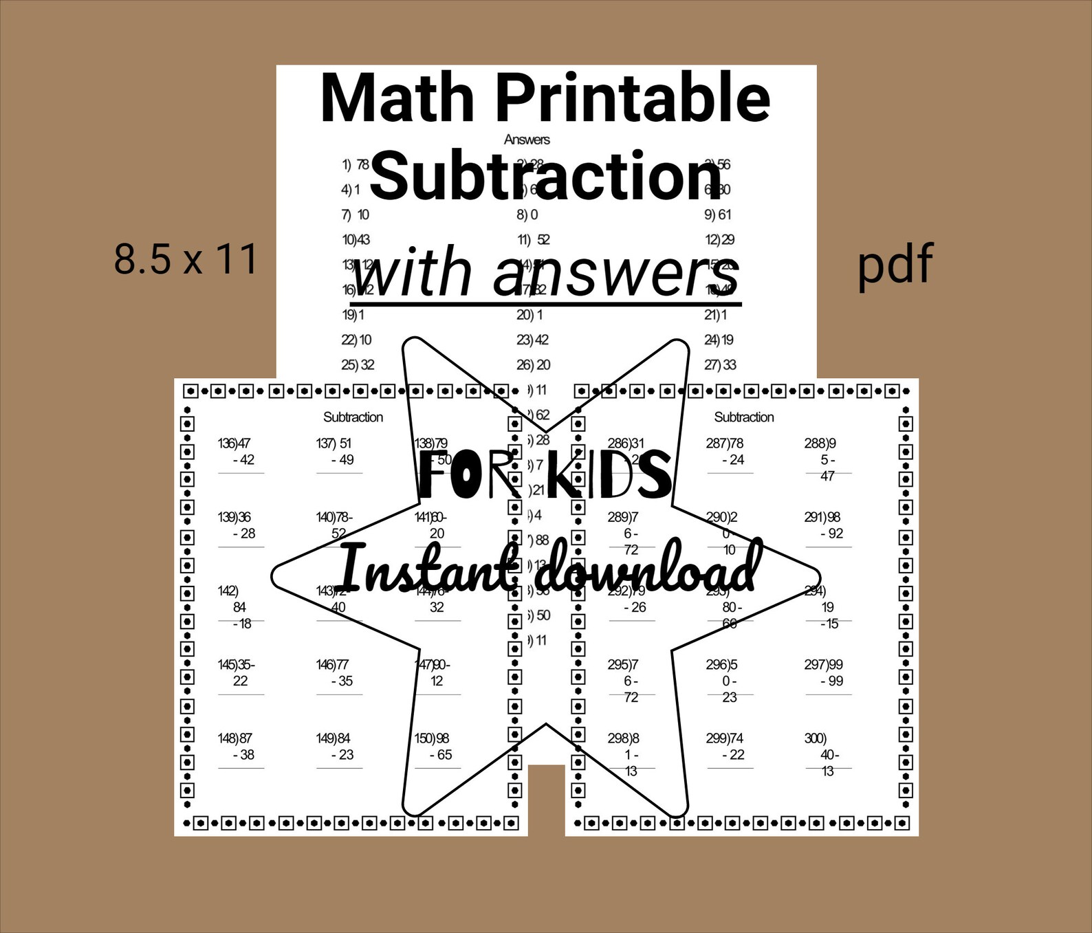 Kids Math Subtraction Printables, Easy Math Activity Sheets, Instant ...