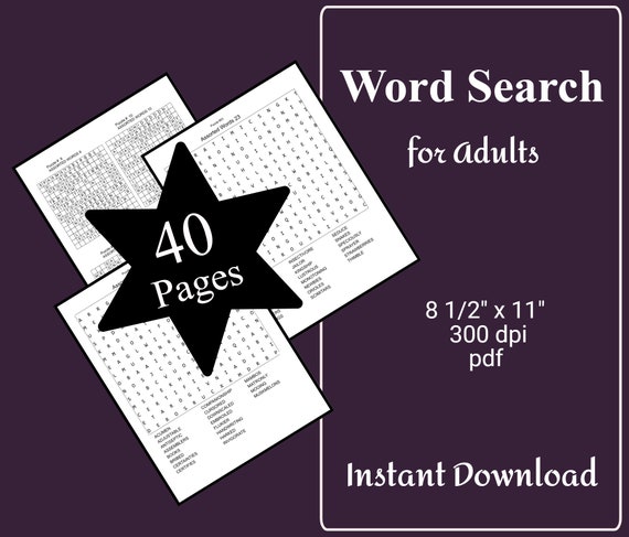 printables, activities for adults, brain games for seniors, fun games, word  search, 30 pages, letter size, digital download, sheets , pages