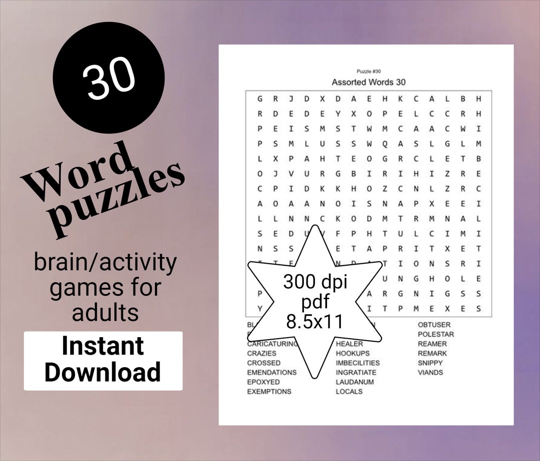 Word Puzzles for Adults, Activity for Adults, Activities, Brain Games