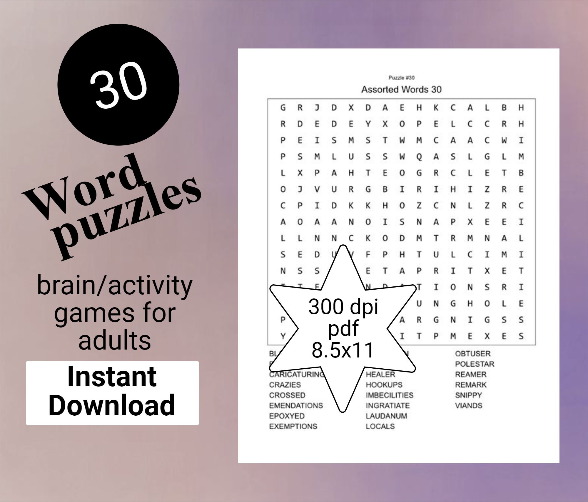 Word Puzzles for Adults, Activity for Adults, Activities, Brain Games