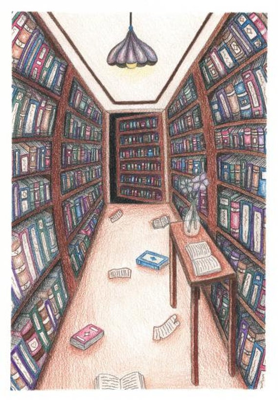 Hand Drawn Original Art Illustrated Book Prints A5 Vintage Library ...