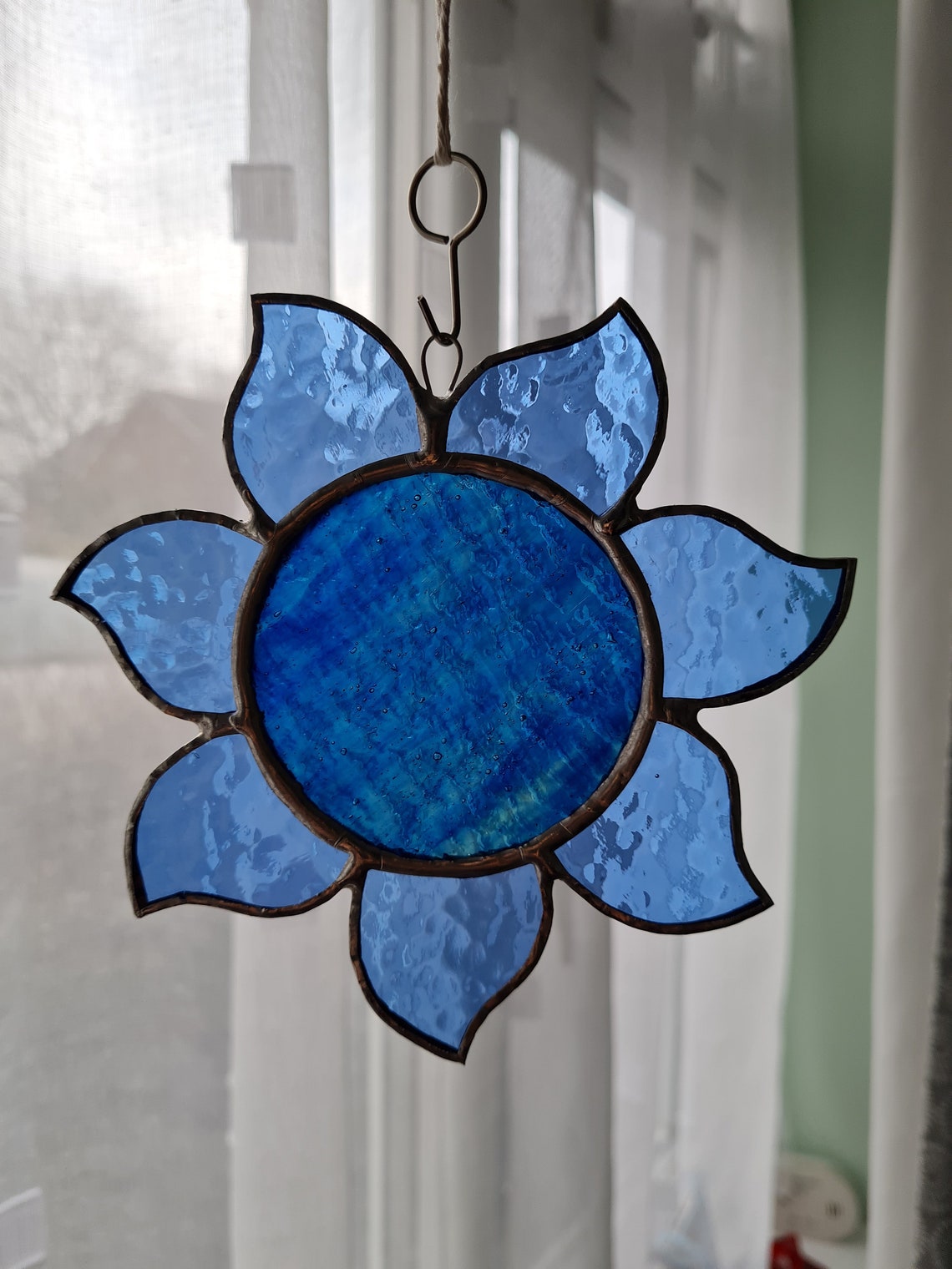 Sun Catcher in Tiffany Stained Glass Blue Etsy