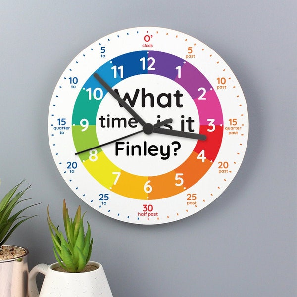 Personalised What Time Is It? Wooden Clock | Learning Clock | Telling the Time | Gift for Him or Her | Kids Clock | Back to School | UK Made