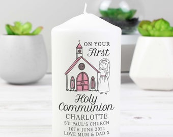 Personalised First Holy Communion Pillar Candle | Religious Candle | Gift for Him or Her | Bespoke Gift | Personalised Candle | Keepsake |UK