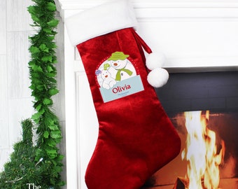Personalised The Snowman and the Snowdog Luxury Red Stocking | Luxury Xmas Stocking | Red Christmas Stocking | Personalised Gift