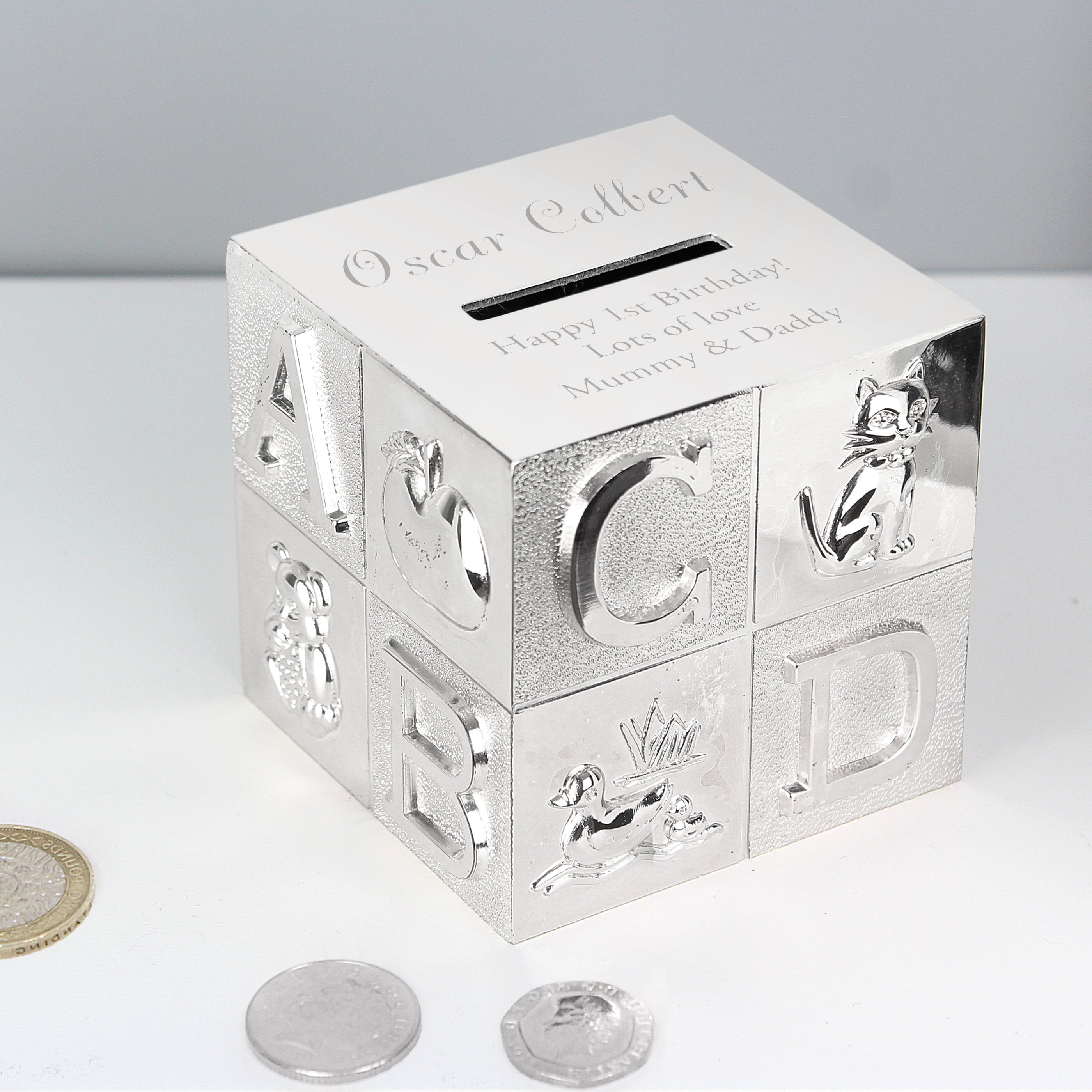 Personalised ABC Money Box Silver Money Box ABC Design Etsy UK