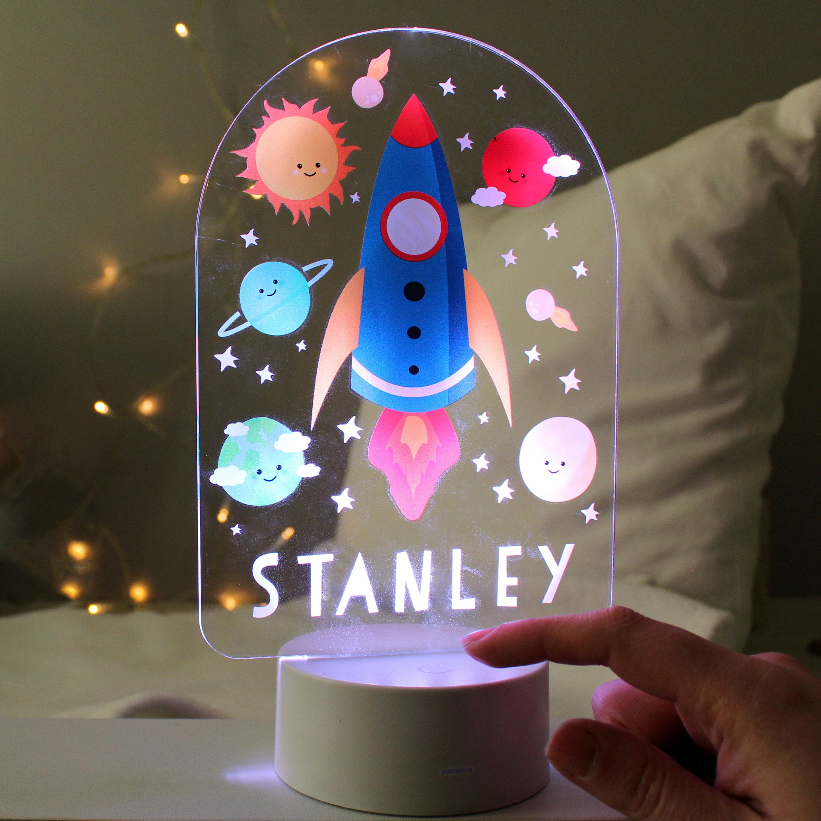 Personalised Space Rocket LED Colour Changing Night Light Nursery