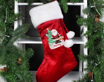 Personalised Santa Luxury Red Stocking | Luxury Red Xmas Stocking | Red Christmas Stocking | Reindeer Stocking | Christmas | UK Made