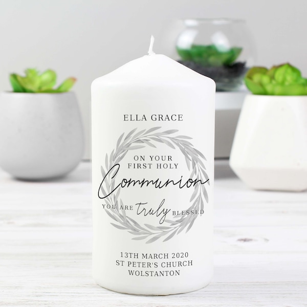 Personalised 'Truly Blessed' First Holy Communion Pillar Candle | Personalised Gift Ideas | For Godchild | Gift for Her | Religious Gift |
