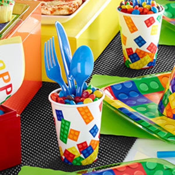 Building Block Party Supplies | Girls Boy Birthday Party | Party Supplies | Children Kids Party | Happy Birthday Supplies | Tableware | UK