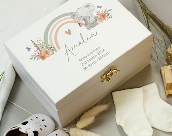 Personalised Elephant Wooden Keepsake Box | keepsake box | newborn keepsake box | Safari Gifts | New Baby Gifts | Memory Box UK